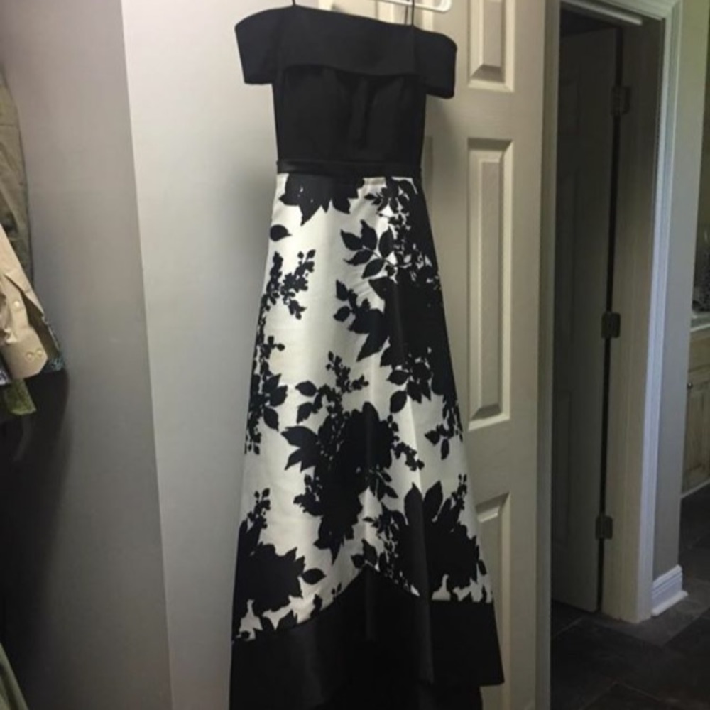 Black and white floral high/low formal dress